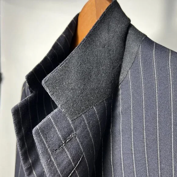 H.HUNTSMAN & SONS LTD LONDON Navy Pinstripe 1 Button Wool Blazer Jacket 46 - Picture 4 of 10
